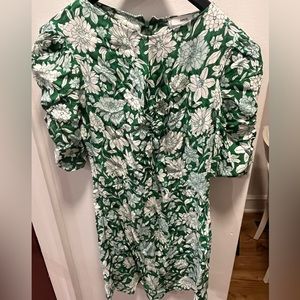 MNG floral printed green and white dress - size 8 midi